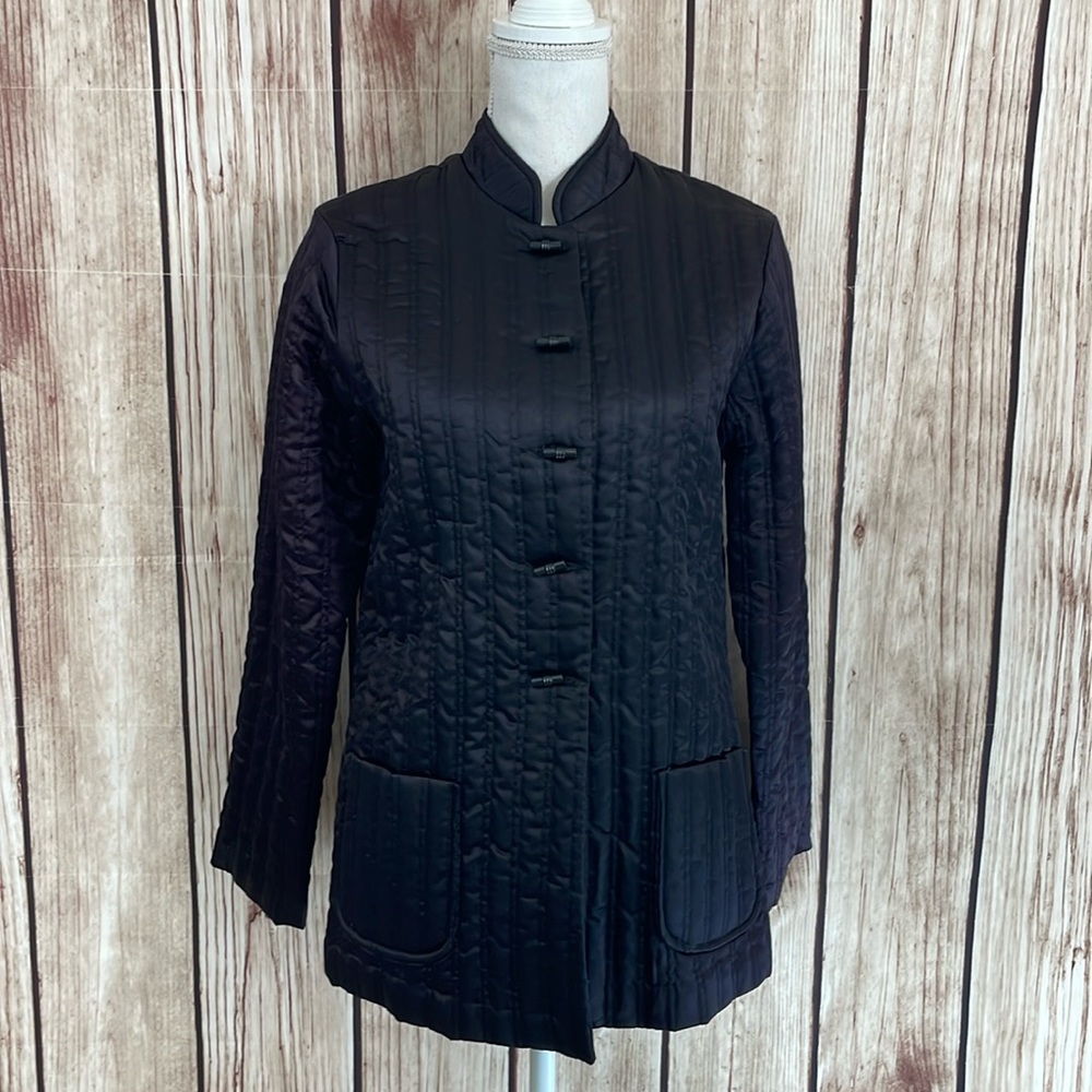 Vintage Quilted Asian Inspired Black Jacket with Chinese Frog Buttons Sm/Med